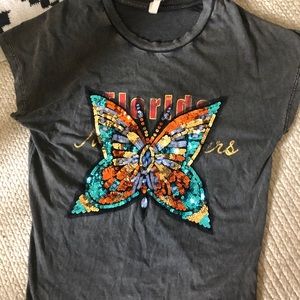 Free People Butterfly Sequin Tee Shirt
